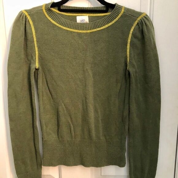 Y2k Juniors green scoop neck sweater with yellow seams - Picture 1 of 4